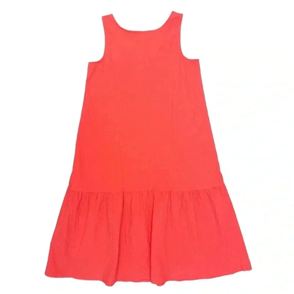 Eileen Fisher Organic Cotton Pucker Tiered Dress Midi Watermelon Sz XS Flowy - Picture 2 of 12